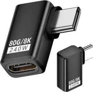 JAENFONG 240W 80Gbps USB C Adapter, Thunderbolt 5 USB C Adapter, 90Degree Type C Male to Female Extender 8K@60Hz, 120Gbps Video Bandwidth, for Phone 15/16, VR,TV,Laptop, Carplay-2Pack (Right Angle)