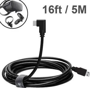 JAENFONGfor Oculus Quest Link Cable, USB 3.0 USB A to USB C Cable 16FT / 5M, 90 Degree Angled High Speed Data Transfer & Fast Charging Cable Compatible for Oculus Quest and Oculus Quest 2 to Gaming PC
