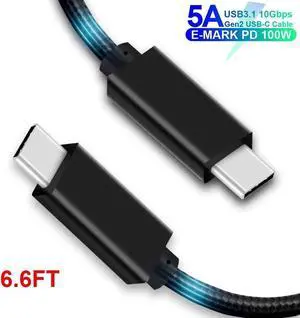 6.6FT USB C to USB C Power Delivery Fast Charging Cable 100W 20V/5A 10Gbps Data Transmision Speed, E-Marker IC, 4K Video/Audio Compatible with All Type-C Laptop Tablet Phone Nintendo Switch and More