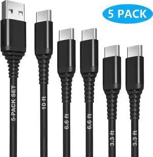 JAENFONG [5 PACK] USB C Cable 3ft/3ft/6ft/6ft/10ft, QC 3.0 3.1A 60W Fast Charging Type C to USB A Nylon Braided Cords Compatible with i-Phone 15, Mac-Book Pro, Galaxy S23, Pixel, gaming consoles etc.