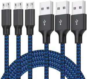 JAENFONG Micro USB Cable 3Pack 6FT Android Charger Cord Long Nylon Braided Sync and Fast Charging Cables Compatible with Samsung Galaxy S6 S7 Edge Android Windows Smartphones and More