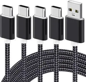 JAENFONG USB Type C Fast Charging Cable, 4 Pack (0.8/3.3/3.3/6.6FT) Nylon Braided Data Sync Transfer Cord, Compatible with Samsung Galaxy S10 S9 Note 9 8, LG G7 V30 V20 G6, Google Pixel (Black)