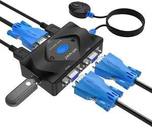 JAENFONG MT-VIKI KVM Switch VGA 2 Port, KVM Switch Console with 3 USB Hub + 2 in1 Cables + Desktop Selector