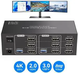 JAENFONG 8K Triple Monitor HDMI KVM Switch 3 Monitors 2 Computers 4K@60Hz KVM Switches with 4 USB 3.0 Ports for 2 Computers Sharing Triple Monitor and 4 USB 3.0 Devices Support Extended & Copy Mode JAENFONG 8K Triple Monitor HDMI KVM Switch 3 Monitors 2 Computers 4K@60Hz KVM Switches with 4 USB 3.0 Ports for 2 Computers Sharing Triple Monitor and 4 USB 3.0 Devices Support Extended & Copy Mode