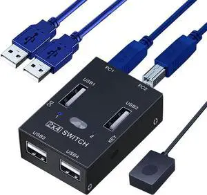 JAENFONG 2x4 USB 2.0 Switch for 2 PCs, USB Switch 2 in 4 Out USB KVM Switch for PC, Printer, Scanner, Keyboard, USB 2.o Switch for 2 Computers Share 4 USB Devices