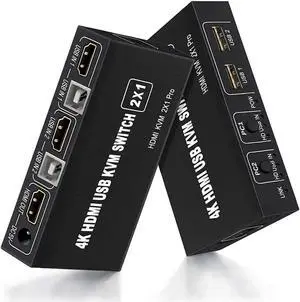 JAENFONG KVM Switch HDMI 2 Port, USB and HDMI Switch for 2 Computers Share Keyboard Mouse Printer Monitor Support HUD 4K @30Hz for Laptop, PC, Xbox HDTV, with 2X USB Cable,1x Switch Button Cable