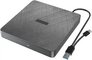 External CD DVD Drive, Portable DVD Player for Laptop, USB 3.0&Type C External CD/DVD Burner, CD ROM Optical USB DVD Drive External is Suitable for PC, Desktop, Windows 7/8/10/11, Mac OS and Linux