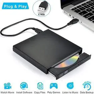JAENFONG External CD DVD Optical Drive, USB 2.0 Slim Protable External CD-RW Drive DVD-RW Burner Writer Player for Laptop Notebook PC Desktop Computer (Black, USB 2.0)