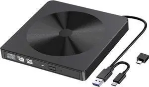 External CD DVD Drive, USB 3.0 USB C Type-C Portable CD/DVD+/-RW Drive/DVD Disc Player for Laptop Slim CD ROM Burner Compatible with Mac Laptop Desktop PC Windows XP/2003/Vista/7/8/10 Linux OS (BLACK)