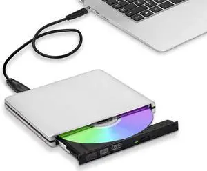 JAENFONG External DVD CD Drive, Aluminum USB 3.0 Lightscribe DVD Burner Type-C Portable DVD CD +/-RW Rewriter Reader Slim Optical Drive Compatible with Macbook Laptop Desktop (Silver)