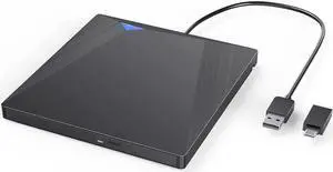 ExternalCD DVD Drive, USB 3.0 Type-C CD/DVD Burner, Portable USB C Superdrive Burner Player Writer CD DVD +/- RW, Compatible with Windows 10 8 7 XP Vista Mac OS Linux for Mac Pro Air iMac Laptop