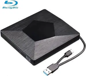 JAENFONG External 3D Blu Ray DVD Drive Burner, Wihool Ultra Slim USB 3.0 and Type-C Blu Ray BD CD DVD Burner Player Writer Reader Disk for Mac OS, Windows xp/7/8/10, Laptop PC (Black)