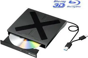 External Blu Ray Drive, USB 3.0 and Type-C Blu Ray Burner Portable Blu Ray DVD/CD/BD Player, 3D Optical Bluray DVD Drive Compatible with Windows XP/7/8/10/11 MacOS for Mac-Book Laptop Desktop