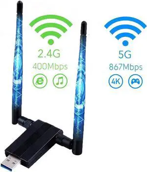 JAENFONG USB WIFI Adapter 1200M USB 3.0 Wireless Wifi Dongle 5G/866Mbps 2.4G/300Mbps 5dBi Dual Band Antenna 802.11 AC Wireless Network Adapter for Desktop/PC/Laptop Windows XP/Vista/7/8/10