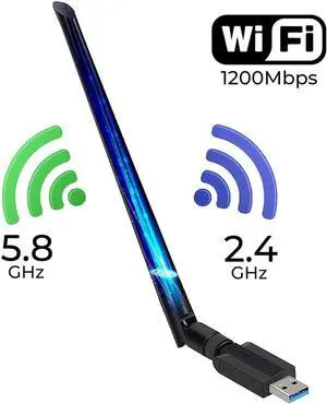 JAENFONG USB Wireless WiFi Adapter, 1200Mbps USB3.0 WiFi Dongle 2.4G/5G 802.11ac Network Adapter with High Gain Antenna for Desktop Laptop PC Support Windows XP/10/8/8.1/7/Vista,OS 10.6-10.15