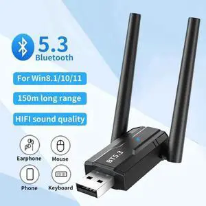 JAENFONG Ultra Long Range 492FT/150M Bluetooth 5.3 Adapter with Dual Antennas for PC Supports Windows 11/10/8.1/7, BT5.3+EDR USB Bluetooth Adapter for PC,Laptop,Keyboard,Mouse,Headsets,Speakers JAENFONG Ultra Long Range 492FT/150M Bluetooth 5.3 Adapter with Dual Antennas for PC Supports Windows 11/10/8.1/7, BT5.3+EDR USB Bluetooth Adapter for PC,Laptop,Keyboard,Mouse,Headsets,Speakers