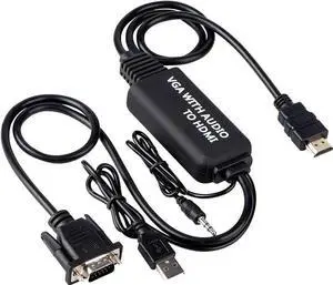 JAENFONG VGA to HDMI Cable 4ft ,VGA to HDMI Adapter Cable with Audio for Connecting Old PC, Laptop with a VGA Output to New Monitor, Display, HDTV with HDMI Input (Male to Male)
