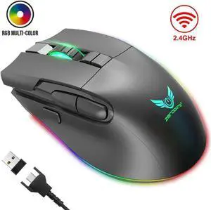 2.4G Wireless Gaming Mouse, RGB Rechargeable Gaming Mice with 3200 DPI Adjustable, 7 Buttons,Fast-Charging,10 millons buttons life Ergonomic Optical Mouse, Accessories for Office, Laptop, Mac (Black)