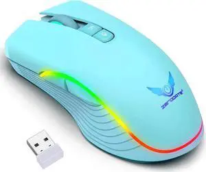 JAENFONG Rechargeable Wireless Gaming Mouse, RGB LED Backlit Mouse with 4 Adjustable DPI, 7 Button, 2.4G USB Optical Gaming Ergonomic Computer Mice for Laptop PC Gamer Computer Desktop (Green)