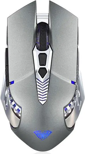 JAENFONG Rechargeable Bluetooth Wireless Mouse with Side Button, 3 Modes (BT5.0, BT3.0 and 2.4G),7 Color LED Lights, Ergonomic Gaming Mice for PC Computer Laptop Mac Tablet(Grey - Sound)