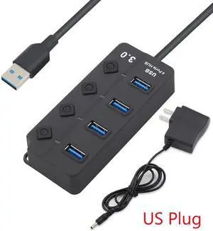 JAENFONG Powered USB Hub 3.0, 4-Port USB Data Hub Splitter with One Smart Charging Port and Individual On/Off Switches Power LED and 5V Power Adapter, USB Extension for MacBook, Mac Pro/Mini