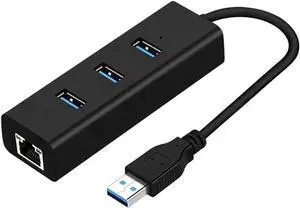 JAENFONG [Upgraded] Network Adapter USB 3.0 to Ethernet RJ45 LAN Gigabit Adapter, 3-Port USB 3.0 Hub with RJ45 10/100/1000M Converter LAN for Ultrabooks, Notebooks, Tablets (COlor: Black)
