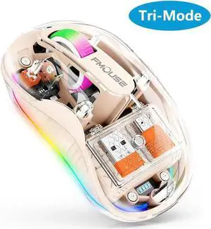 Bluetooth Wireless Mouse, Computer Mouse for Laptop/Desktop PC, Silent Mouse with RGB Lights, 5.1 Bluetooth Mouse, Dual Bluetooth + USB & Type-C 2.4G 2400 DPI, Transparent Mouse for Home Office
