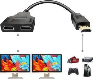 JAENFONG HDMI Splitter Adapter Cable - 1080P HD HDMI Splitter 1 in 2 Out HDMI Male to Dual HDMI Female Adapter Cable 1 to 2 Way for HDMI HD, LED, LCD, TV, HDTV JAENFONG HDMI Splitter Adapter Cable - 1080P HD HDMI Splitter 1 in 2 Out HDMI Male to Dual HDMI Female Adapter Cable 1 to 2 Way for HDMI HD, LED, LCD, TV, HDTV