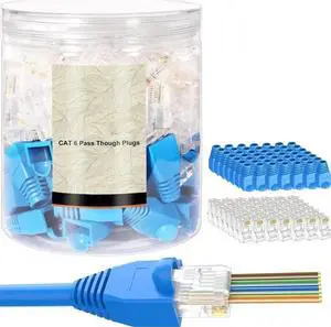50PCS RJ45 Connectors, Ethernet Cat6 Connector, RJ45 Pass Through Connector, Cat 6 Pass Through RJ45 Connectors for Solid or Stranded UTP Ethernet Cable