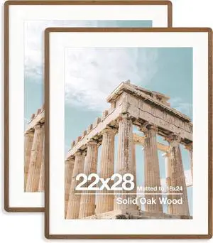 22X28 Poster Frame | Solid Oak Wood 22 X 28 Picture Frame | 22X28 Picture Frame With Mat For 18X24 | Tempered Glass And Hanging Hardware Included | Puzzle Frame 22X28 Wood (Walnut, 2 Pcs)