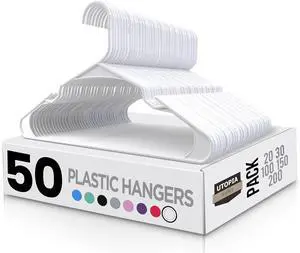 Utopia Home - Plastic Hangers 50 Pack - Perfect Space Saving Clothes Hanger - Durable and Strong Closet Organizers and Storage Makes It Ideal Dorm Room Essentials for Girls or Guys (White)