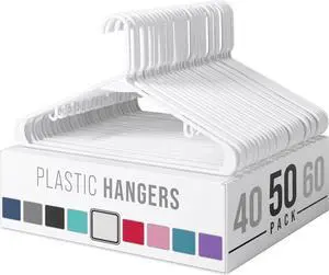 Plastic Hangers 50 Pack White - Clothes Hangers - Makes The Perfect Coat Hanger and General Space Saving Clothes Hangers for Closet - Percheros Ganchos para Colgar Ropa Hangars