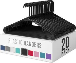 Clothes Hangers Plastic 20 Pack - Black Plastic Hangers - Makes The Perfect Coat Hanger and General Space Saving Clothes Hangers for Closet - Percheros Ganchos para Colgar Ropa Hangars