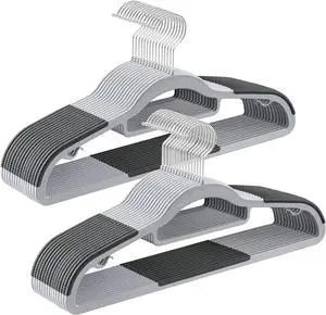 SONGMICS Pack of 30 Coat Hangers, Space-Saving Plastic Clothes Hangers, Non-Slip, 0.2 Inches Slim, 16.5 Inches Wide, 360° Swivel Silver Hook, Light and Dark Gray UCRP20G30