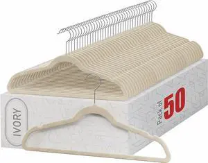 Home-it Premium Velvet Hangers 50 Pack - Ivory Suit Hangers Non Slip - Heavy Duty Clothes Hangers for Closet, Jacket, Shirt, Pants and Suit, Hook Swivel 360 - Ultra Thin