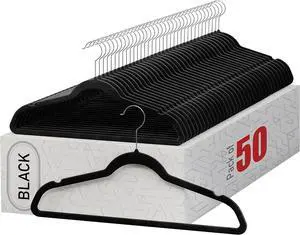 Home-it Premium Velvet Hangers 50 Pack - Heavy Duty Ultra Thin Black Suit Clothes Hangers Non Slip for Closet, Shirt Pants, Hook Swivel 360
