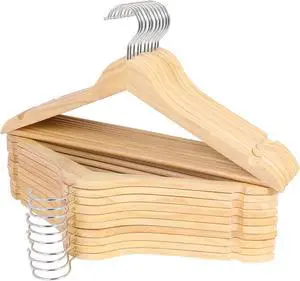 Wooden Hangers 20 Pack, Solid Wood Hanger with 360 Swivel Chrome Hook, Smooth Finish & Precisely Cut Notches, Slim Wooden Coat Hangers for Closet, Natural