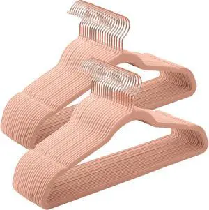 SONGMICS Velvet Hangers - 50 Pack, Non-Slip Hangers with Rose Gold Swivel Hooks, Slim Space-Saving, Heavy-Duty, Pink