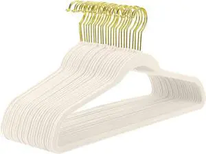 MIZGI Ivory Velvet Hangers 60 Pack,Premium Gold Clothes Hangers Non-Slip Felt Hangers,Sturdy Ivory Hanger Heavy Duty Coat Durable Suit Hanger for Space Saving, No Flocked Marks