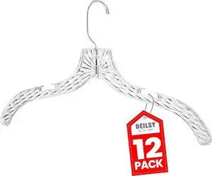 Clothes Hangers Plastic Set of 12 Pack Heavy Duty Hangers Dresses, T-Shirts Shirt Dress Blouse Hangers for Closet Organization Crystal Hanger Women and Men Coat Hanger
