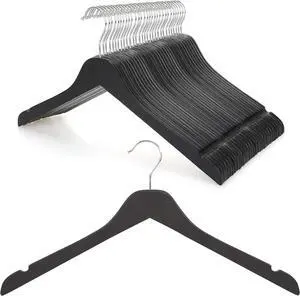 TOPIA HANGER Black Wooden Hangers 30 Pack, 0.28-inch Thick Slim Wood Clothes Hanger with Flat Design and Smooth Notches, Lightweight Space Saving Hangers for Shirt, Coat, Camisole-CT31B
