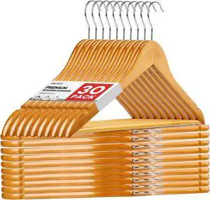 Wooden Hangers 30 Pack, Heavy Duty Wood Hangers for Coats, Suits, Jackets, Closet & Pants Durable Premium Wood Hangers with 360-Degree Rotatable Hook and Notches, Natural