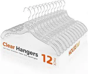 HOUSE DAY Clear Plastic Hangers 12 Pack, Durable Crystal Hangers for Clothes, Light Weight Plastic Dress Hanger for Women, Versatile 16.7 Hanger for Closet and Retail Use, with 360° Swivel Hook