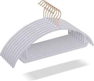 OIKA Hangers - 50 Pack Rose Gold Hooks, Non Slip Space Saving Plastic Suit Hangers, Heavy Duty, Rounded, for Sweaters, Coats, Jackets, Pants, Shirts, Dresses - Grey
