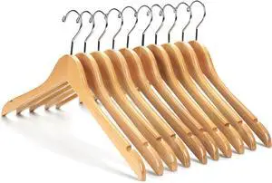 Nature Smile Wooden Coat Hangers Wood Shirt Dress Jacket Clothes Hangers with Extra Smooth Finish, 360 Degree Swivel Hook(10pcs Natural)