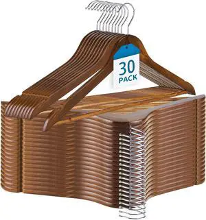 Heavy Duty Wooden Hangers - 30 Pack, Supports Up to 20 lbs, 360° Swivel Hook & Anti-Slip Notches, Smooth Finish Suit Hanger for Coats and Clothess -Retro