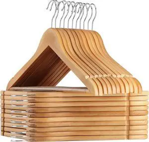 AMKUFO Wooden Hangers 20 Pack Wood Suit Hangers Non Slip Wooden Coat Hangers with Smooth Fnish Cut Notches 360° Swivel Hook Clothes Hangers for Jeans Pants Jackets Shirts Dresses, Natural