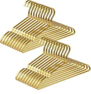 Amber Home 20 Pack Premium Matte Gold Aluminum Coat Hangers, 16.5 Extra Smooth & Durable Metal Shirt Dress Hanger, Light & Sturdy Metal Rack for Jacket Trouser Pant Slack