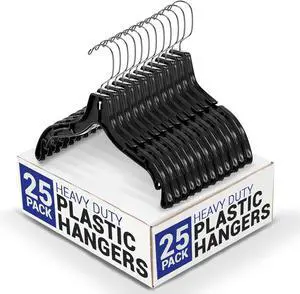 Victory Display Heavy Duty Plastic Black Hangers for Clothes | Slim Hangers with Swivel Hooks & Notched Shoulder for Closet | Durable, & Space-Saving for Clothing Storage Solution | 17inches | 25 Pack