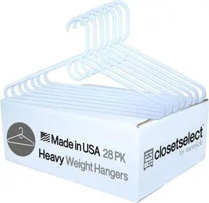 Ultra Heavy Duty Plastic Hangers, Made in USA, White Heavy Weight Hanger, 28 Pack